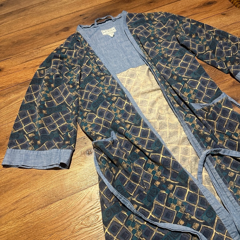 Vintage Arizona Jean Co Blue Geometric Print Robe Loungewear Mens Size L